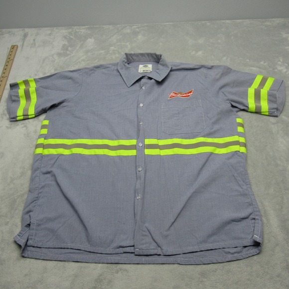 Budweiser Shirt Men XL Riverside Blue Reflective Stripes Button Up Logo Employee - Picture 2 of 14